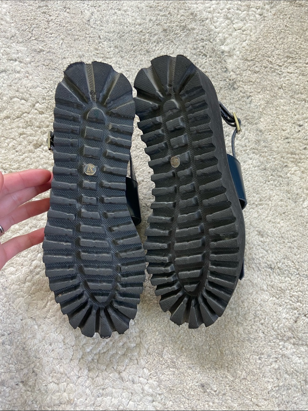 All Black Kiltie Navy Fringe Platform Chunky Sandals - Picture 9 of 9